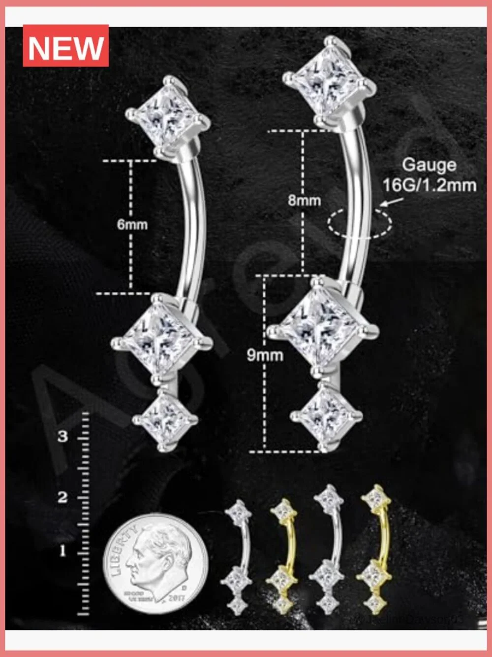 Minimalist Rook Earrings 8mm Silver Stainless Steel Clear CZ Curved Barbell 16G